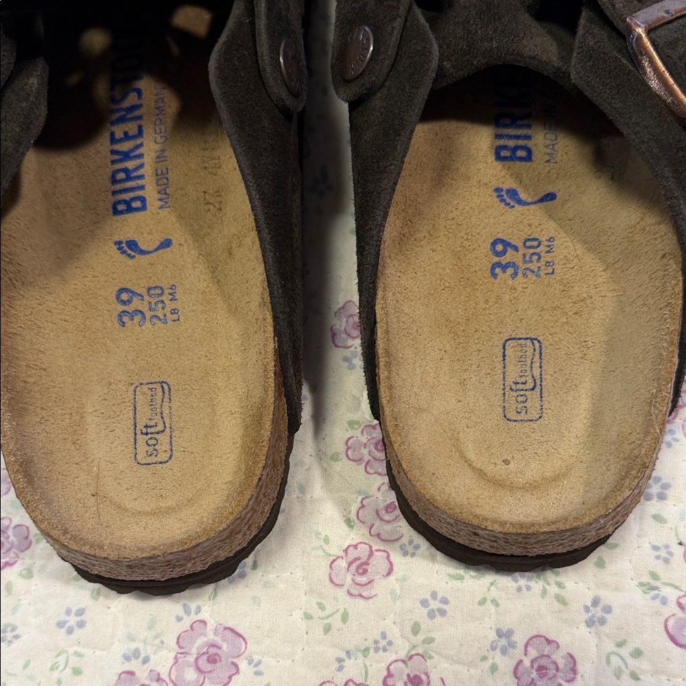 Birkenstock Dark Brown Suede Boston Clogs with Copper Buckles - Picture 3 of 6